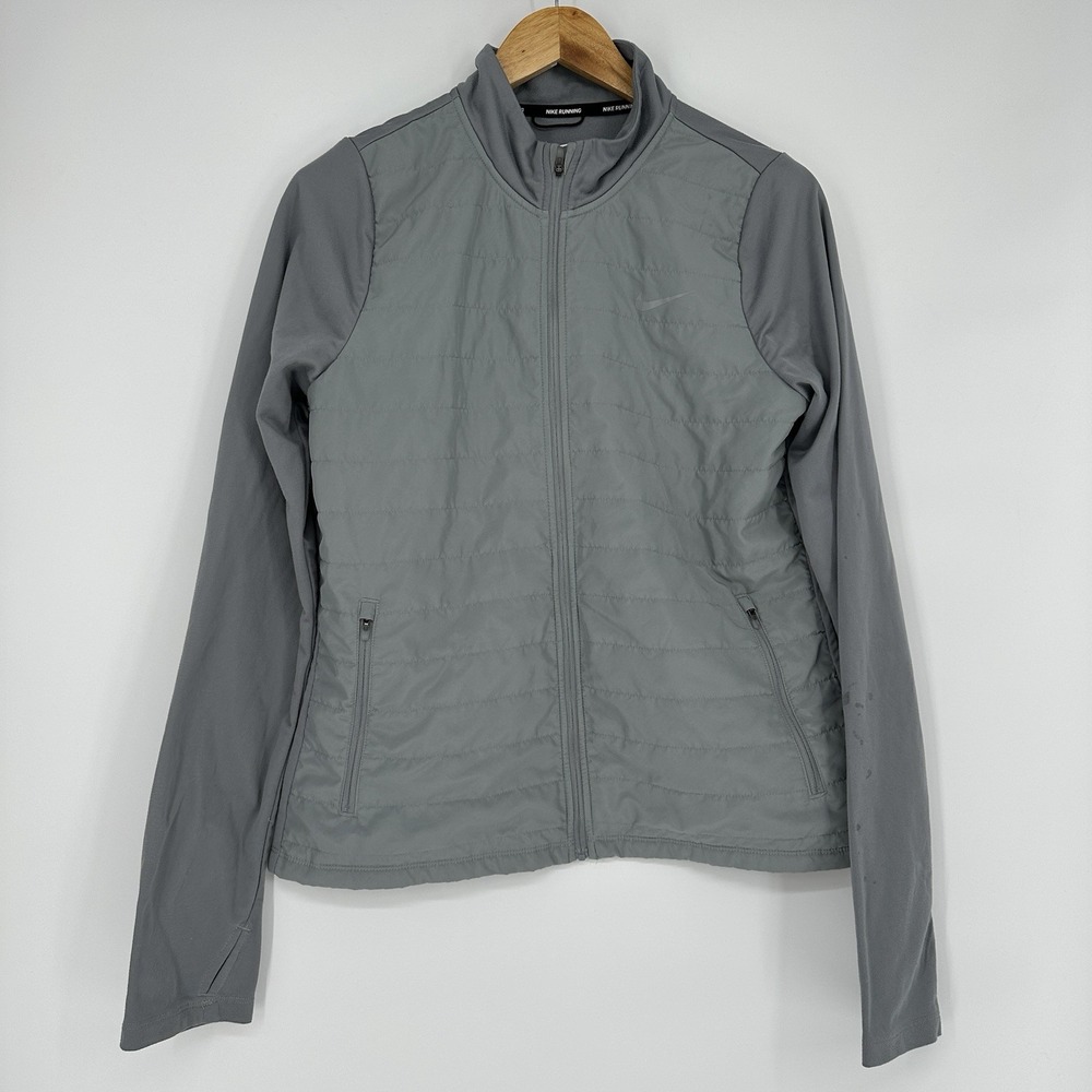 Nike Therma Fit running jacket quilted front panel large gray women's Activewear